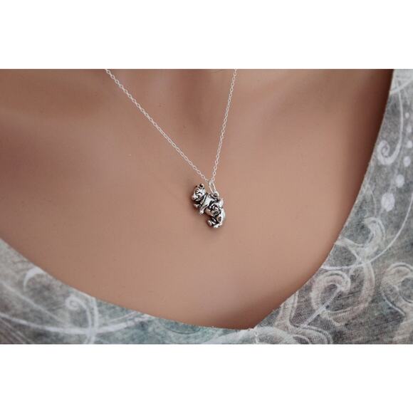 Sterling Silver Pig with Piglet Charm Necklace - Picture 4 of 6